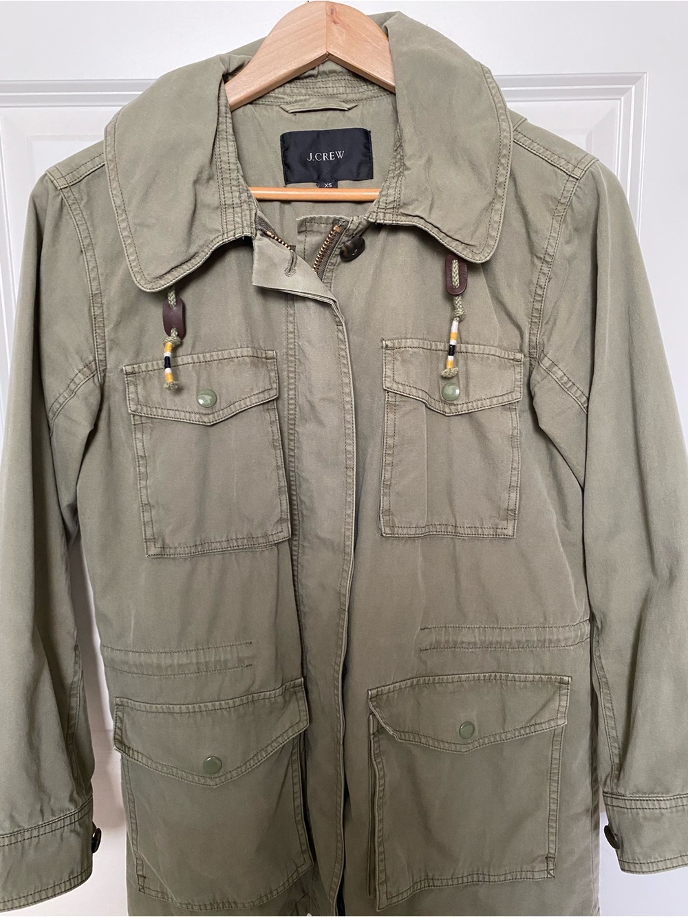 J.Crew olive green cotton utility jacket with hood Size XS